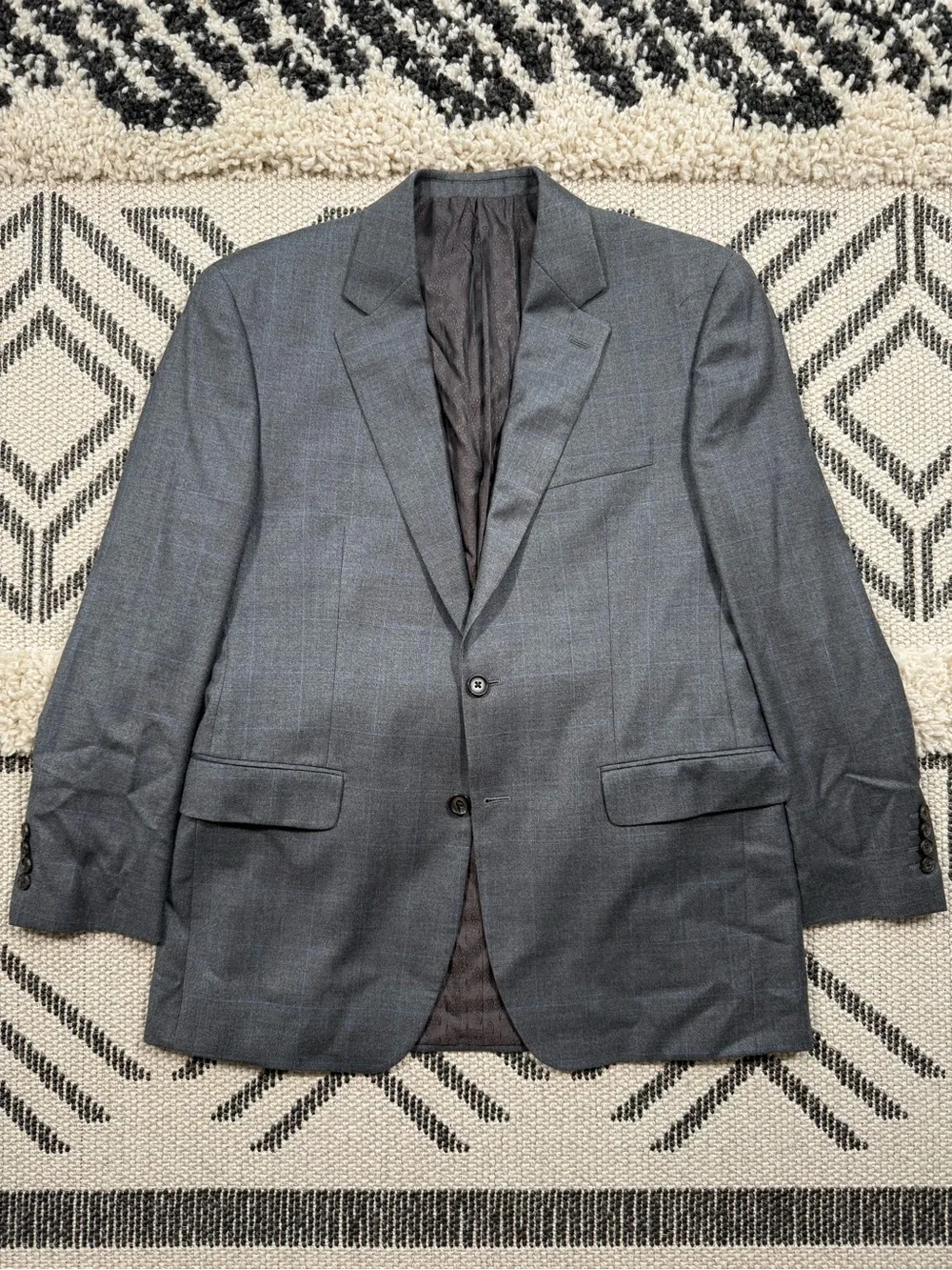 Men’s Ralph Lauren Silk Wool Cashmere Blend Gray Blue Plaid Sport Coat Size 40R